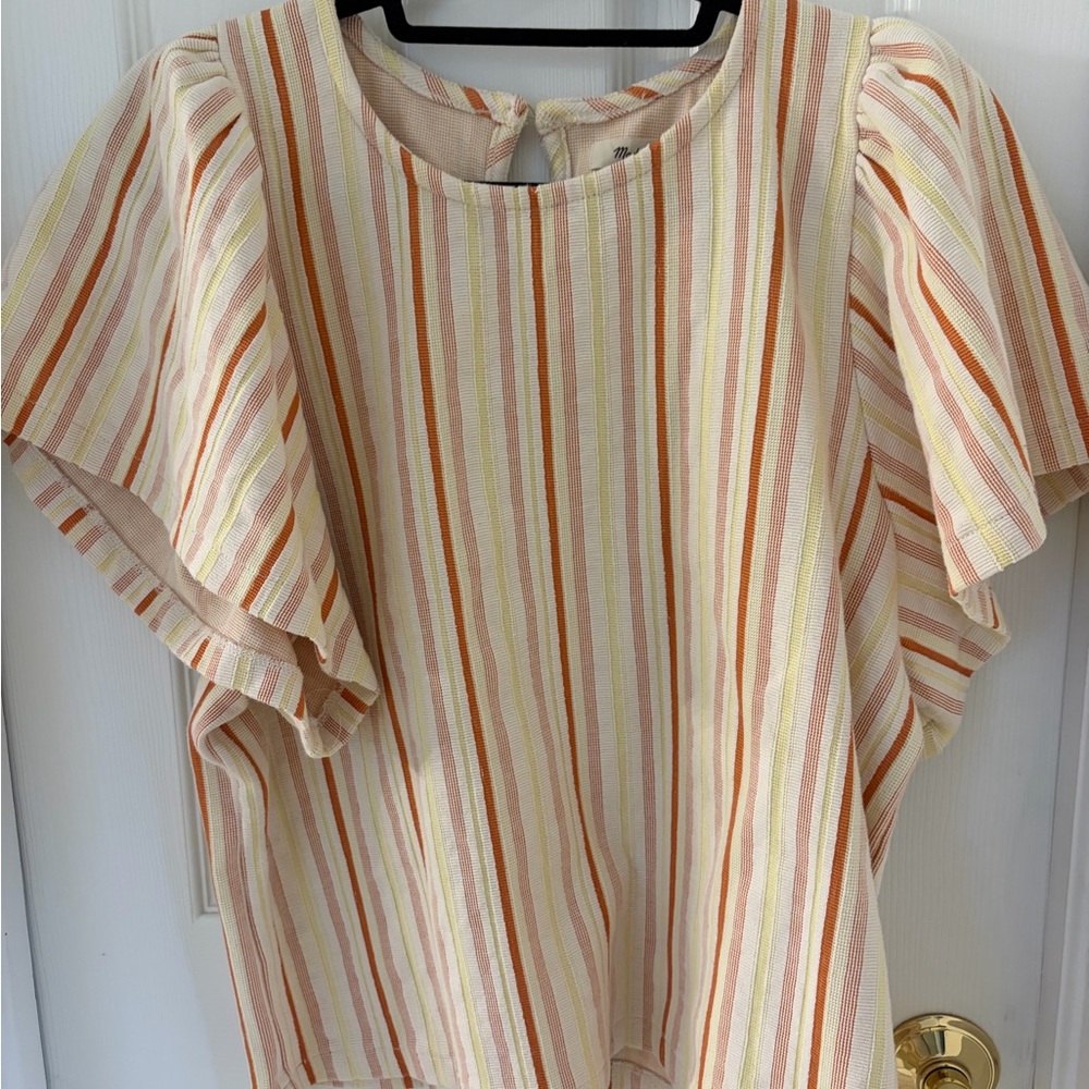 Madewell Striped Flutter Sleeve Women’s Top in Peach & Cream